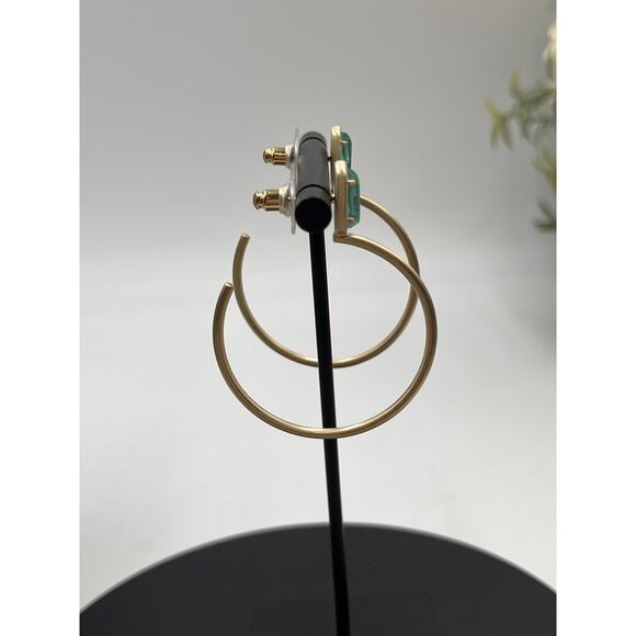 Kendra Scott Small Pepper Aqua blue illusion Hoop Brushed Gold plated Earrings - Picture 5 of 8